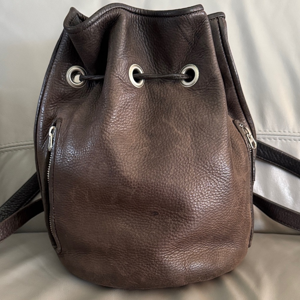 Vintage Rugby North America Brown Leather Bucket Backpack